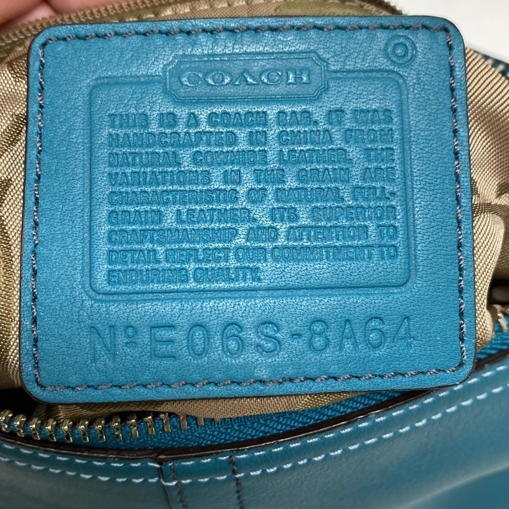 Vintage Y2K Coach Signature East West Demi Baguette Bag RARE Teal Blue color - Picture 14 of 16
